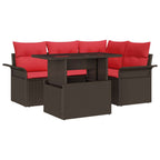 Gartensofa-set mit Kissen 5 pcs Braun Poly-Rattan