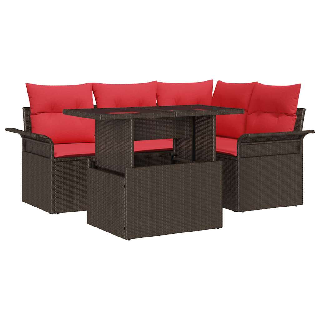 Gartensofa-set mit Kissen 5 pcs Braun Poly-Rattan
