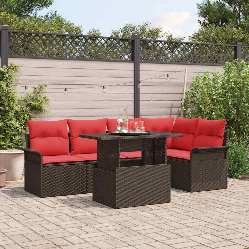 Gartensofa-set mit Kissen 6 pcs Braun Poly-Rattan