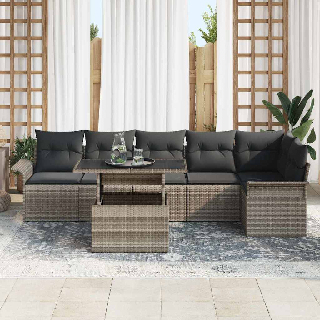 Gartensofa-set mit Kissen 7 pcs Grau Poly-Rattan