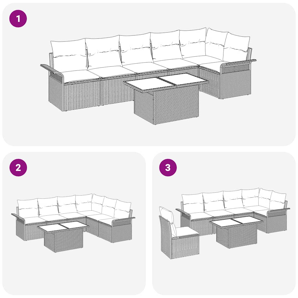 Gartensofa-set mit Kissen 7 pcs Beige Poly-Rattan