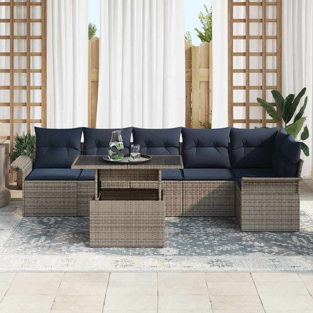 Gartensofa-set mit Kissen 7 pcs Grau Poly-Rattan