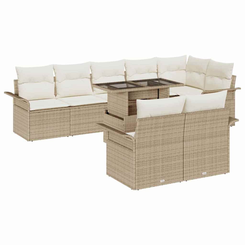 Gartensofa-set mit Kissen 9 pcs Beige Poly-Rattan