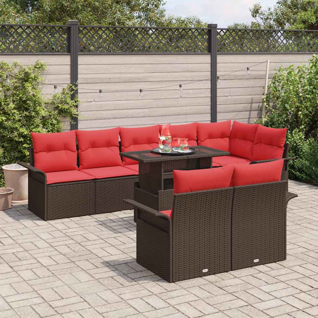 Gartensofa-set mit Kissen 9 pcs Braun Poly-Rattan