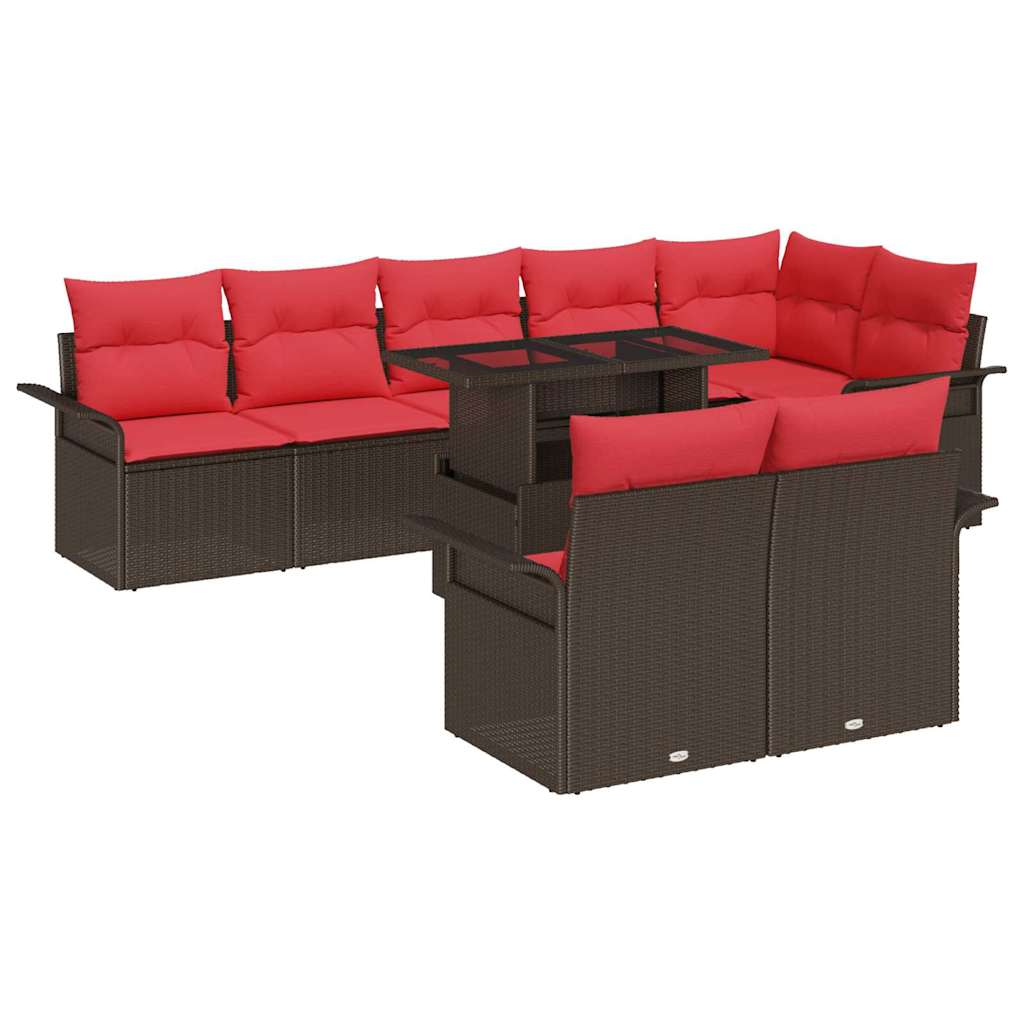 Gartensofa-set mit Kissen 9 pcs Braun Poly-Rattan