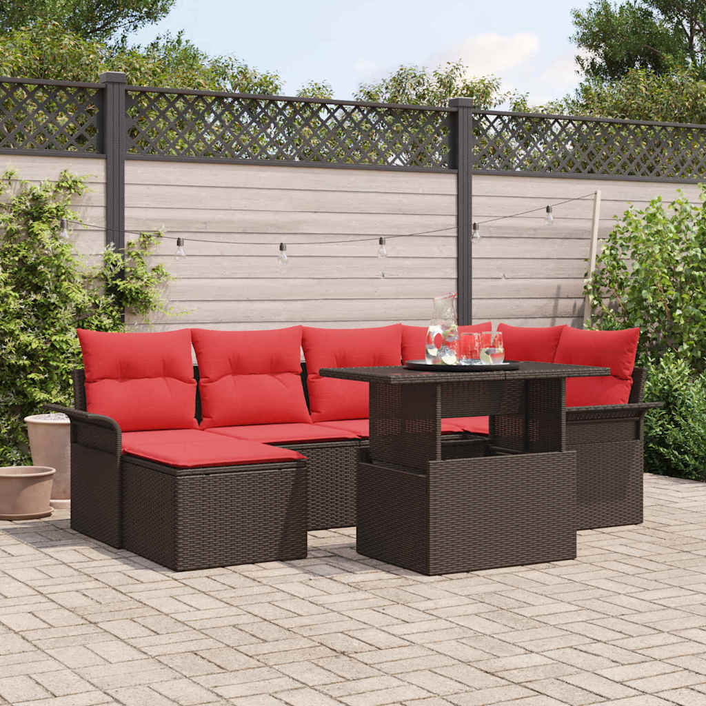 Gartensofa-set mit Kissen 7 pcs Braun Poly-Rattan