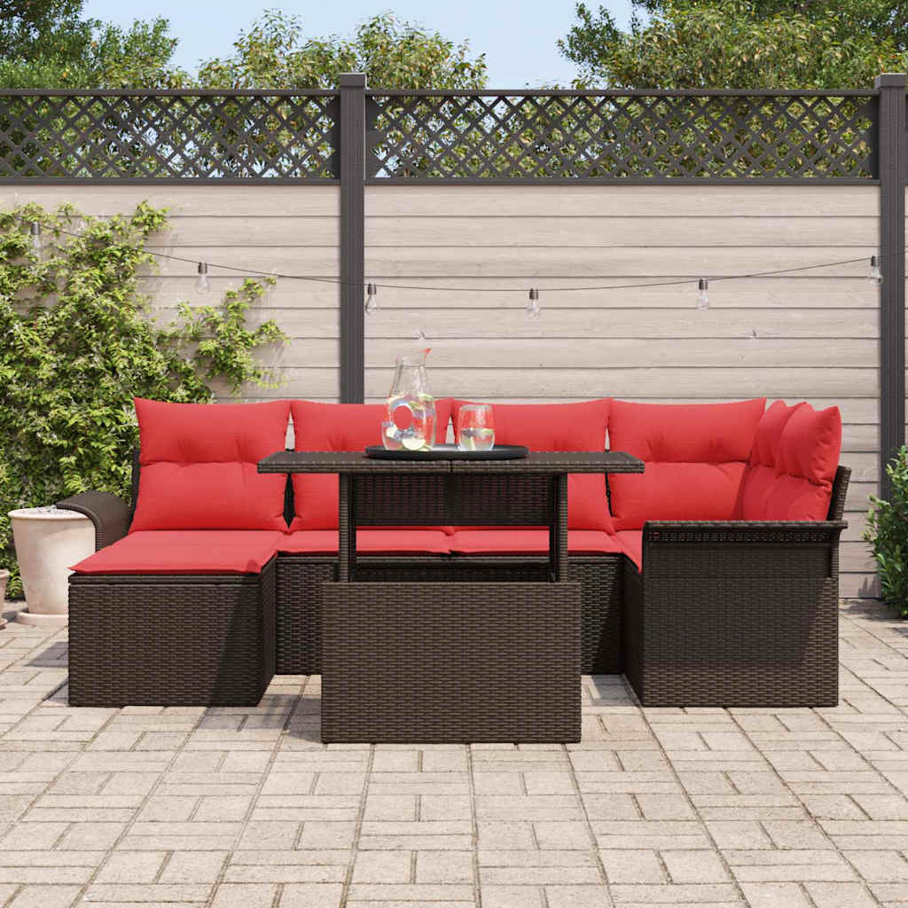 Gartensofa-set mit Kissen 7 pcs Braun Poly-Rattan