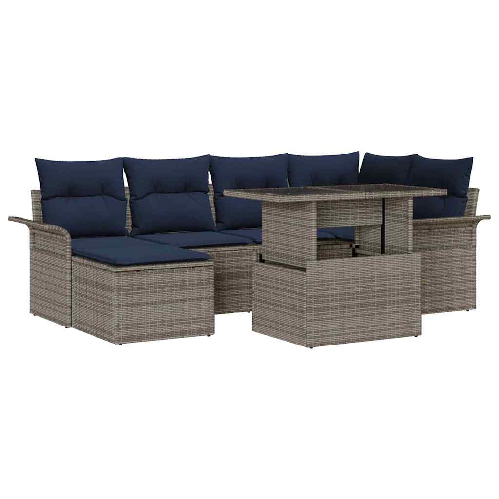Gartensofa-set mit Kissen 7 pcs Grau Poly-Rattan
