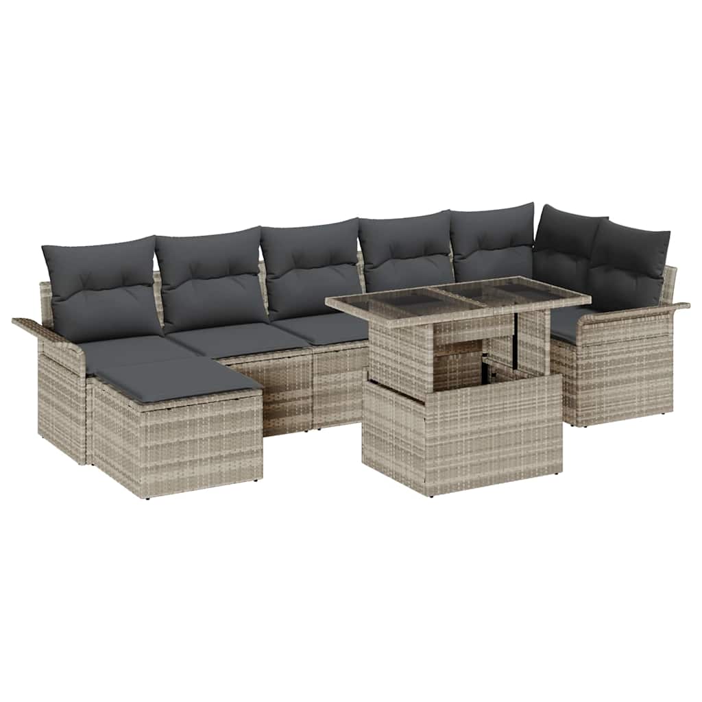 Sofa Set mit Kissen 8 pcs Hellgrau Poly-Rattan