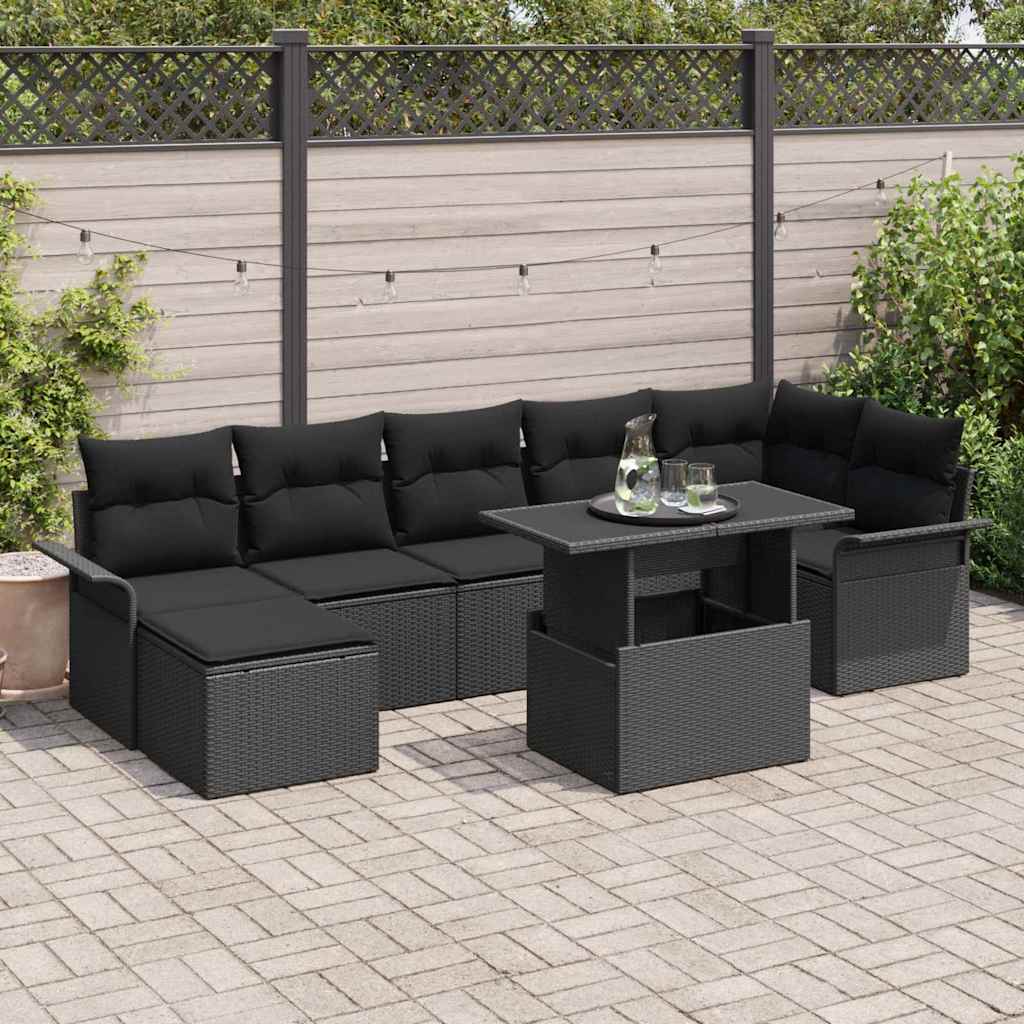 Sofa Set mit Kissen 8 pcs Schwarz Poly-Rattan