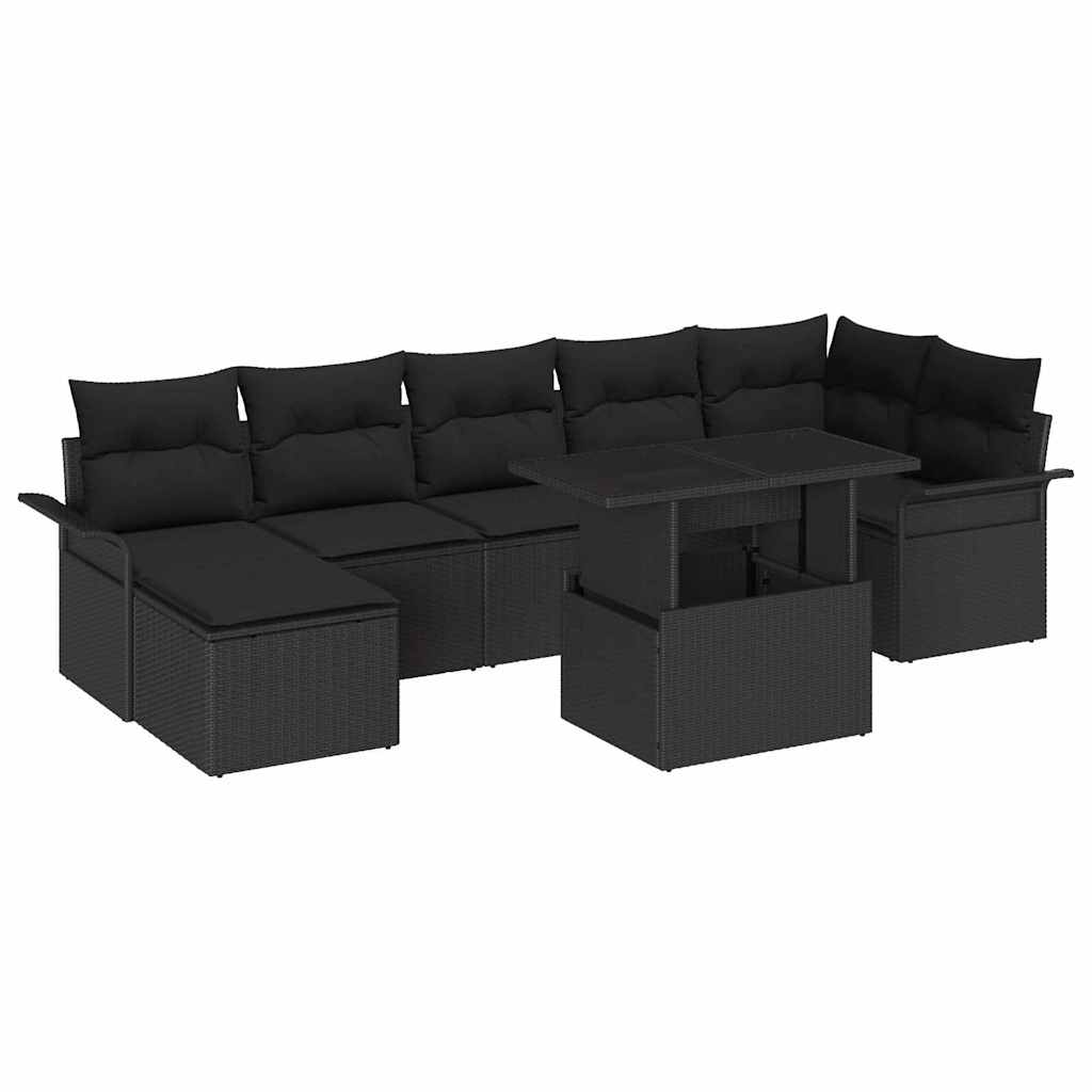 Sofa Set mit Kissen 8 pcs Schwarz Poly-Rattan
