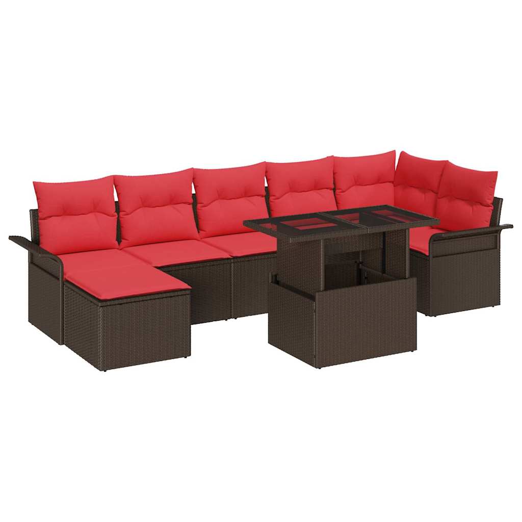 Sofa Set mit Kissen 8 pcs Braun Poly-Rattan