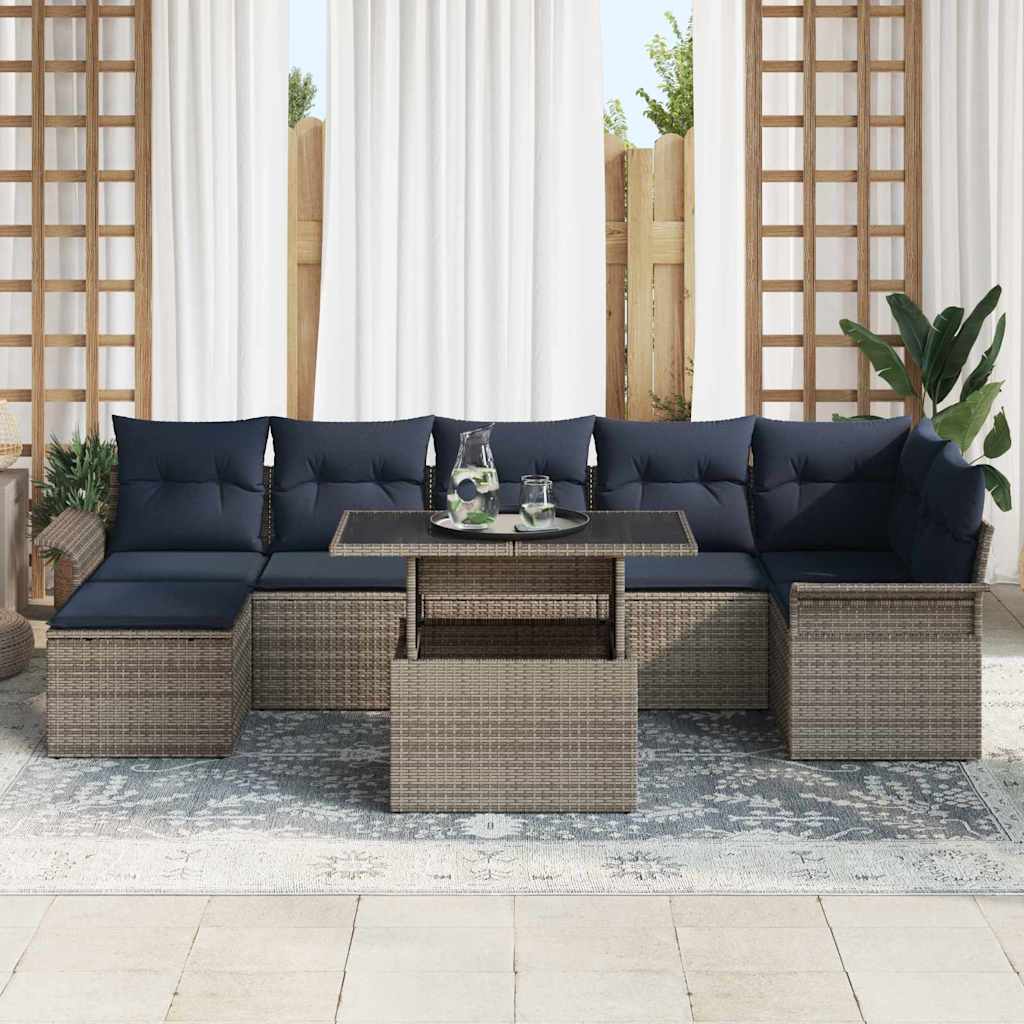 Sofa Set mit Kissen 8 pcs Grau Poly-Rattan