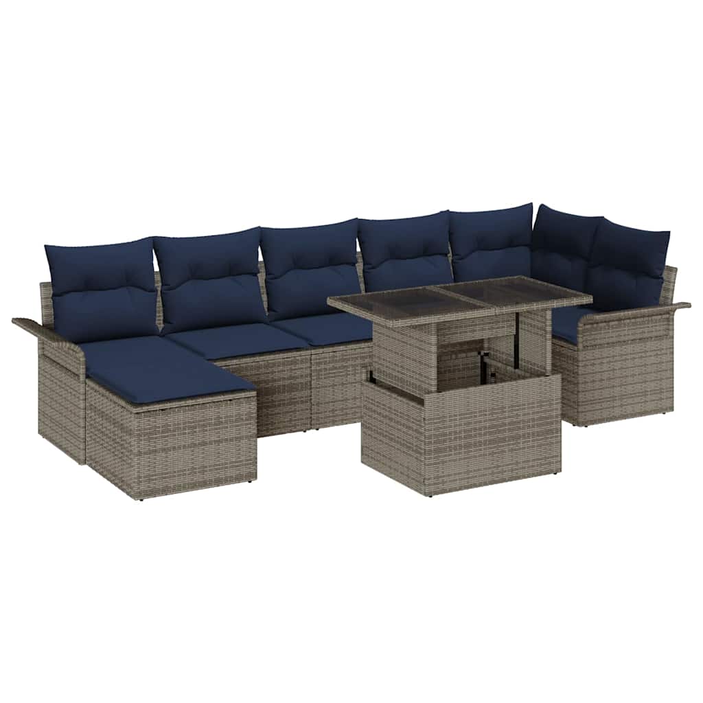 Sofa Set mit Kissen 8 pcs Grau Poly-Rattan