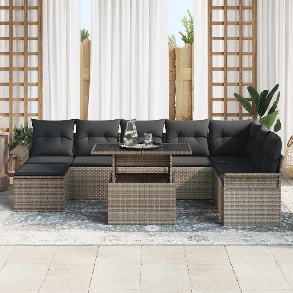 Sofa Set mit Kissen 9 pcs Grau Poly-Rattan