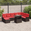 Gartensofa-set mit Kissen 9 pcs Braun Poly-Rattan
