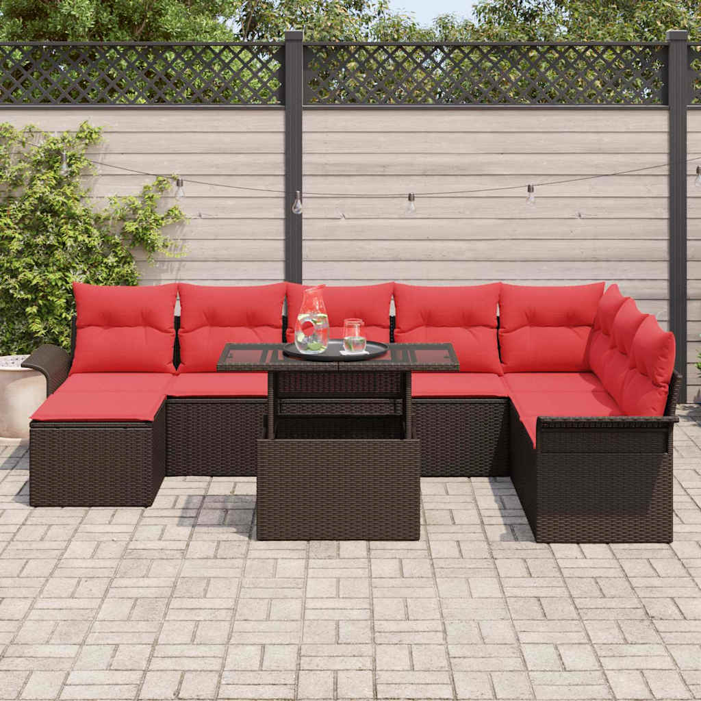 Gartensofa-set mit Kissen 9 pcs Braun Poly-Rattan