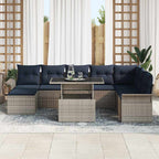 Gartensofa-set mit Kissen 9 pcs Grau Poly-Rattan