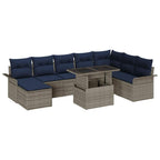 Gartensofa-set mit Kissen 9 pcs Grau Poly-Rattan