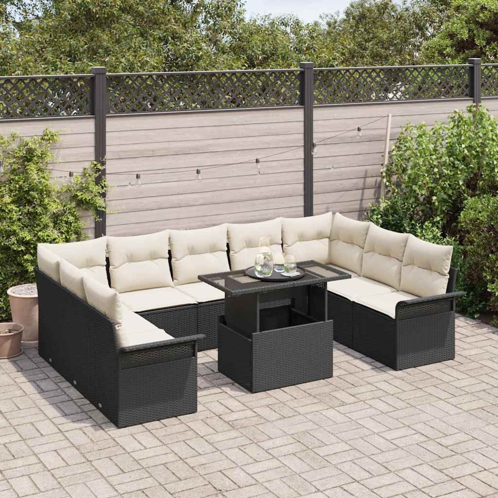 Sofa Set mit Kissen 10 pcs Schwarz Poly-Rattan