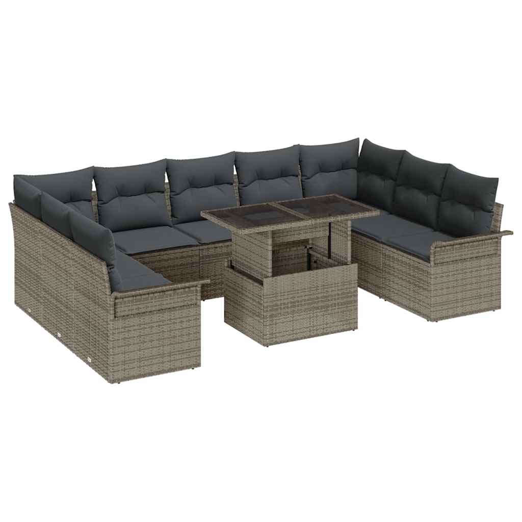 Sofa Set mit Kissen 10 pcs Grau Poly-Rattan