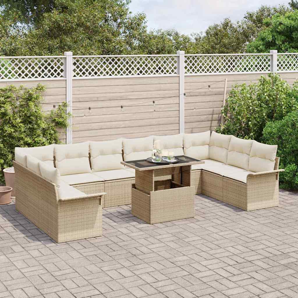 Sofa Set mit Kissen 11 pcs Beige Poly-Rattan