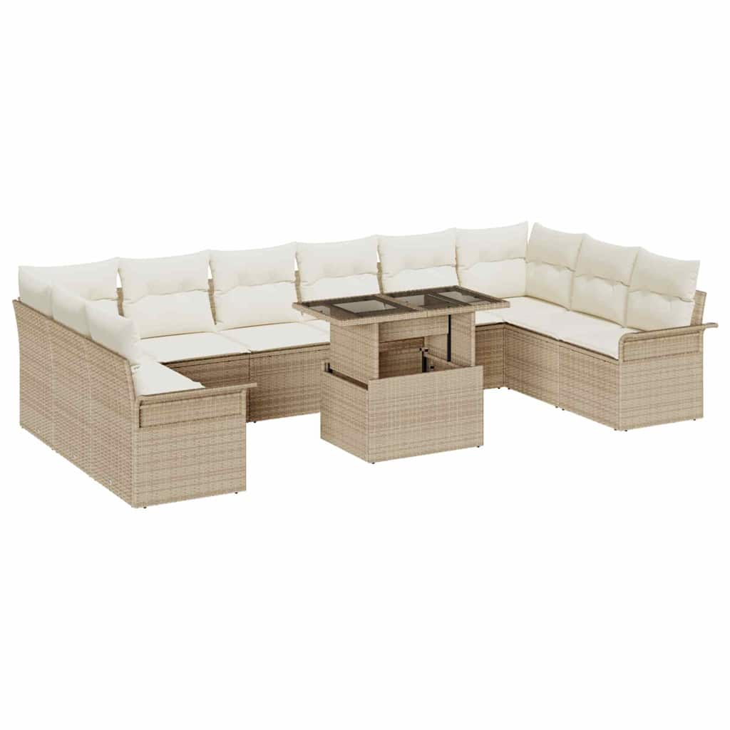 Sofa Set mit Kissen 11 pcs Beige Poly-Rattan