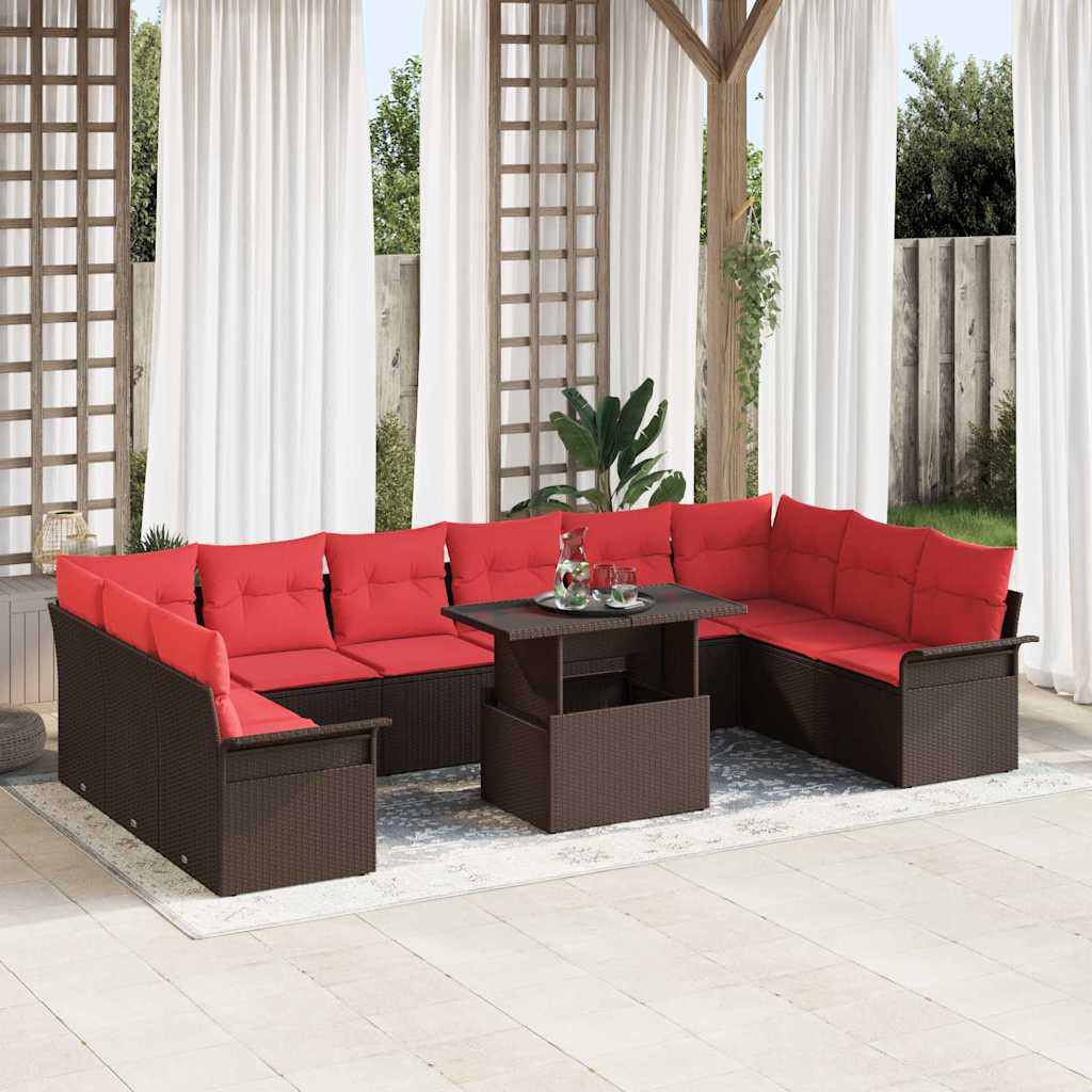 Sofa Set mit Kissen 11 pcs Braun Poly-Rattan