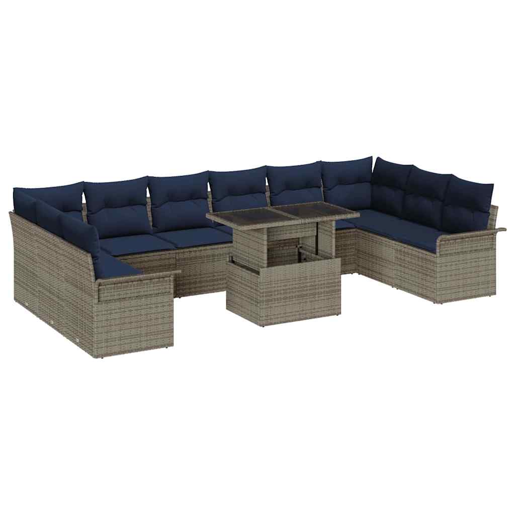 Sofa Set mit Kissen 11 pcs Grau Poly-Rattan