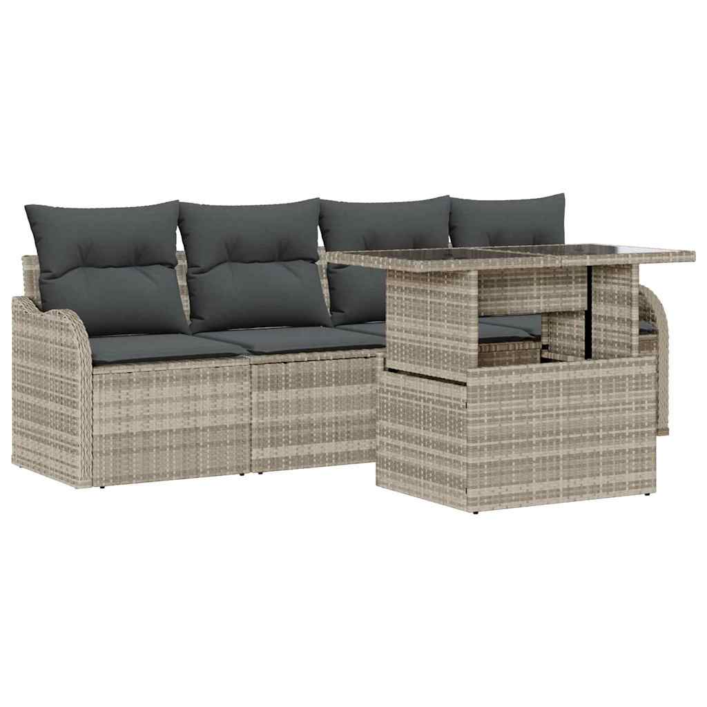 Sofa Set mit Kissen 5 pcs Hellgrau Poly-Rattan