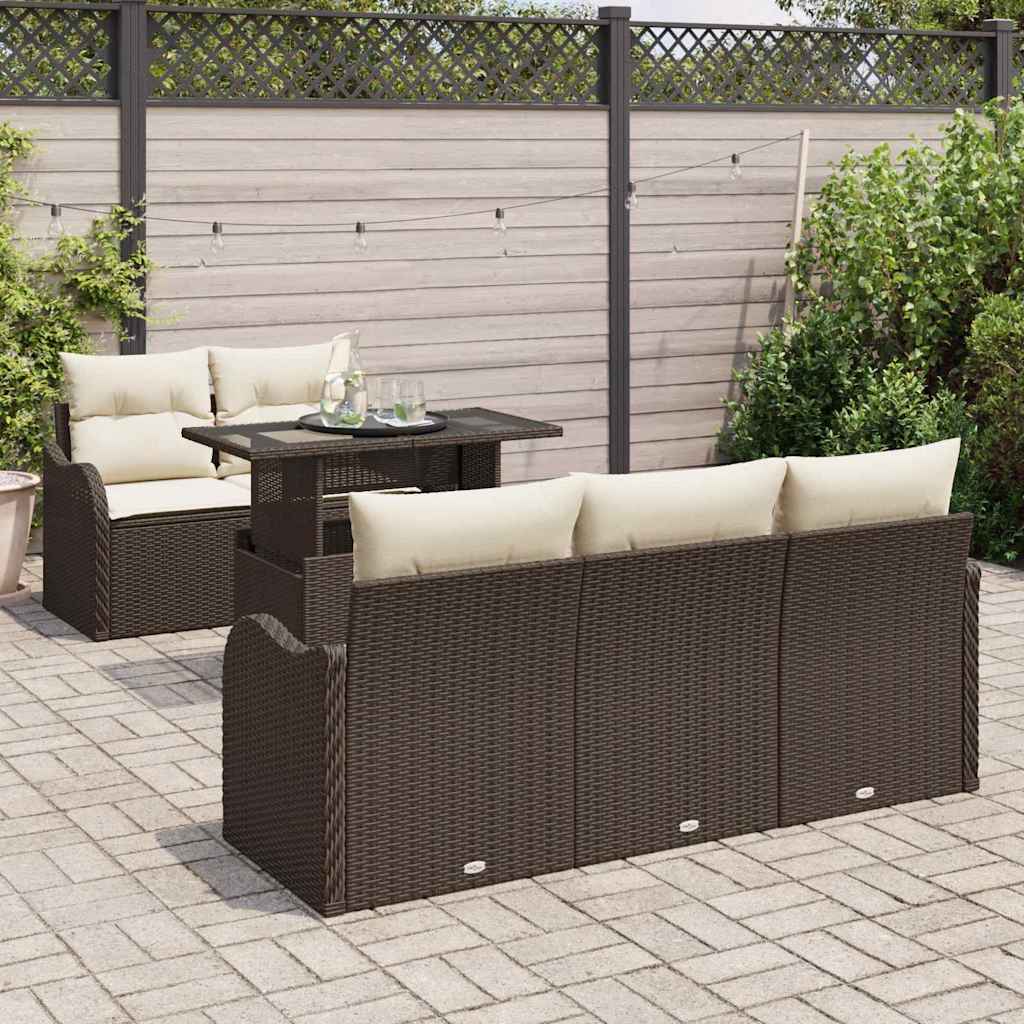 Gartensofa-set mit Kissen 6 pcs Braun Poly-Rattan
