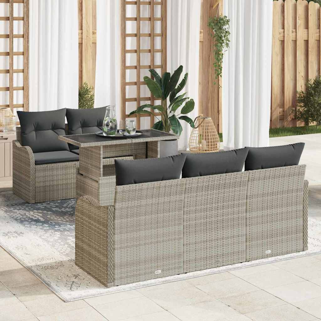 Gartensofa-set mit Kissen 6 pcs Hellgrau Poly-Rattan