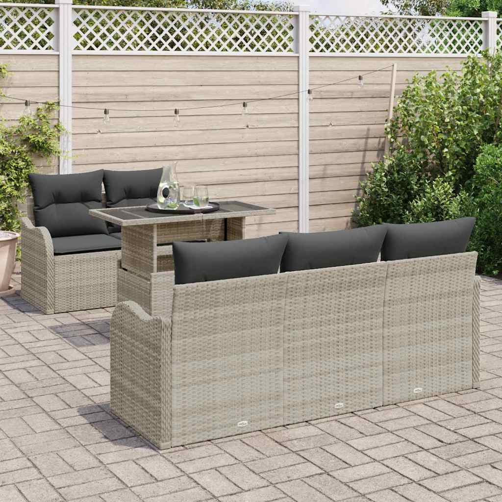 Gartensofa-set mit Kissen 6 pcs Hellgrau Poly-Rattan