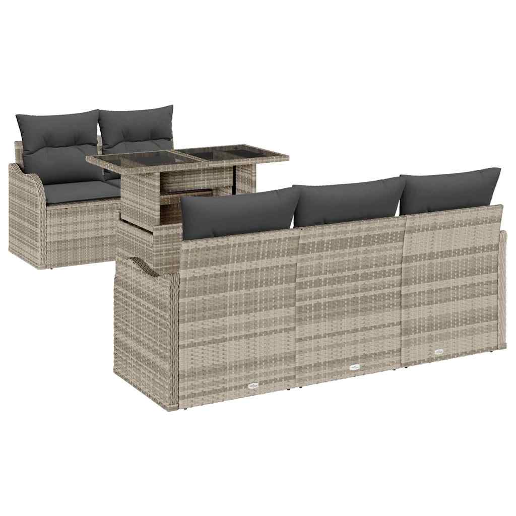 Gartensofa-set mit Kissen 6 pcs Hellgrau Poly-Rattan