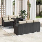 Gartensofa-set mit Kissen 7 pcs Schwarz und Creme Poly-Rattan