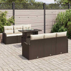 Gartensofa-set mit Kissen 7 pcs Braun und Creme Poly-Rattan