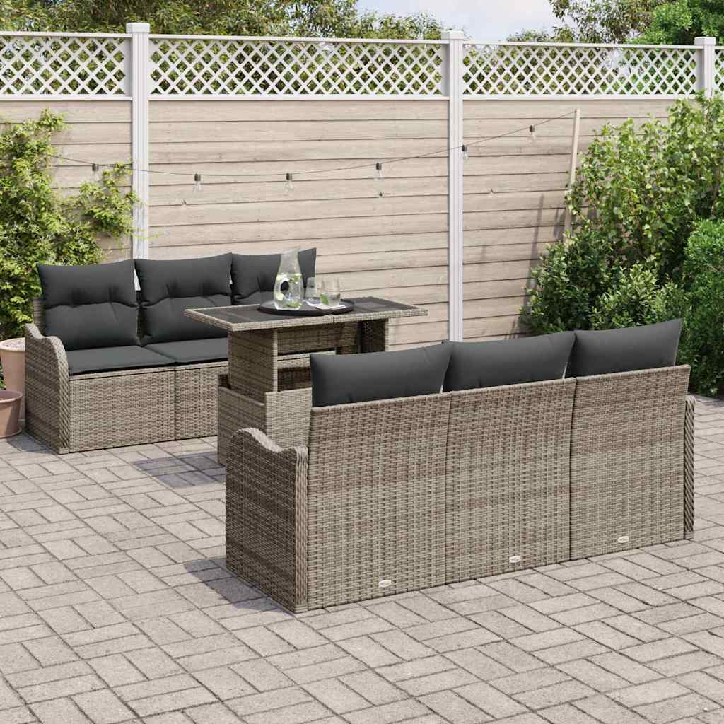 Gartensofa-set mit Kissen 7 pcs Grau Poly-Rattan