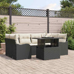 Gartensofa-set mit Kissen 7 pcs Schwarz Poly-Rattan