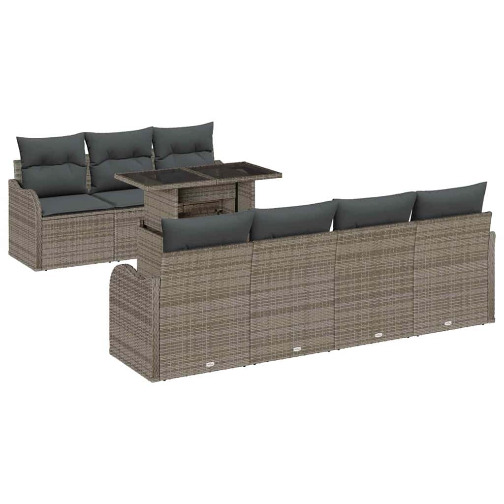 Gartensofa-set mit Kissen 8 pcs Grau Poly-Rattan