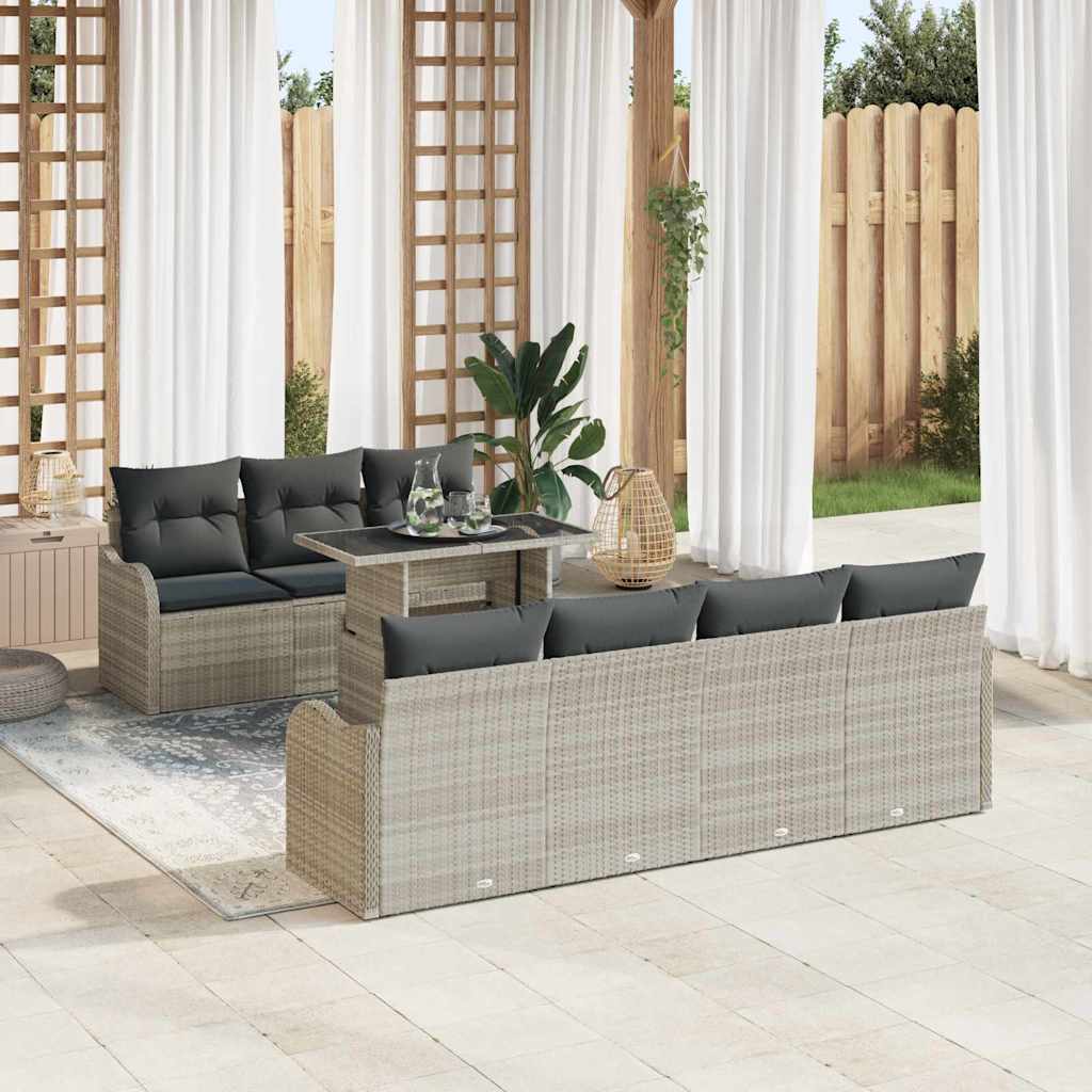 Gartensofa-set mit Kissen 8 pcs Hellgrau Poly-Rattan