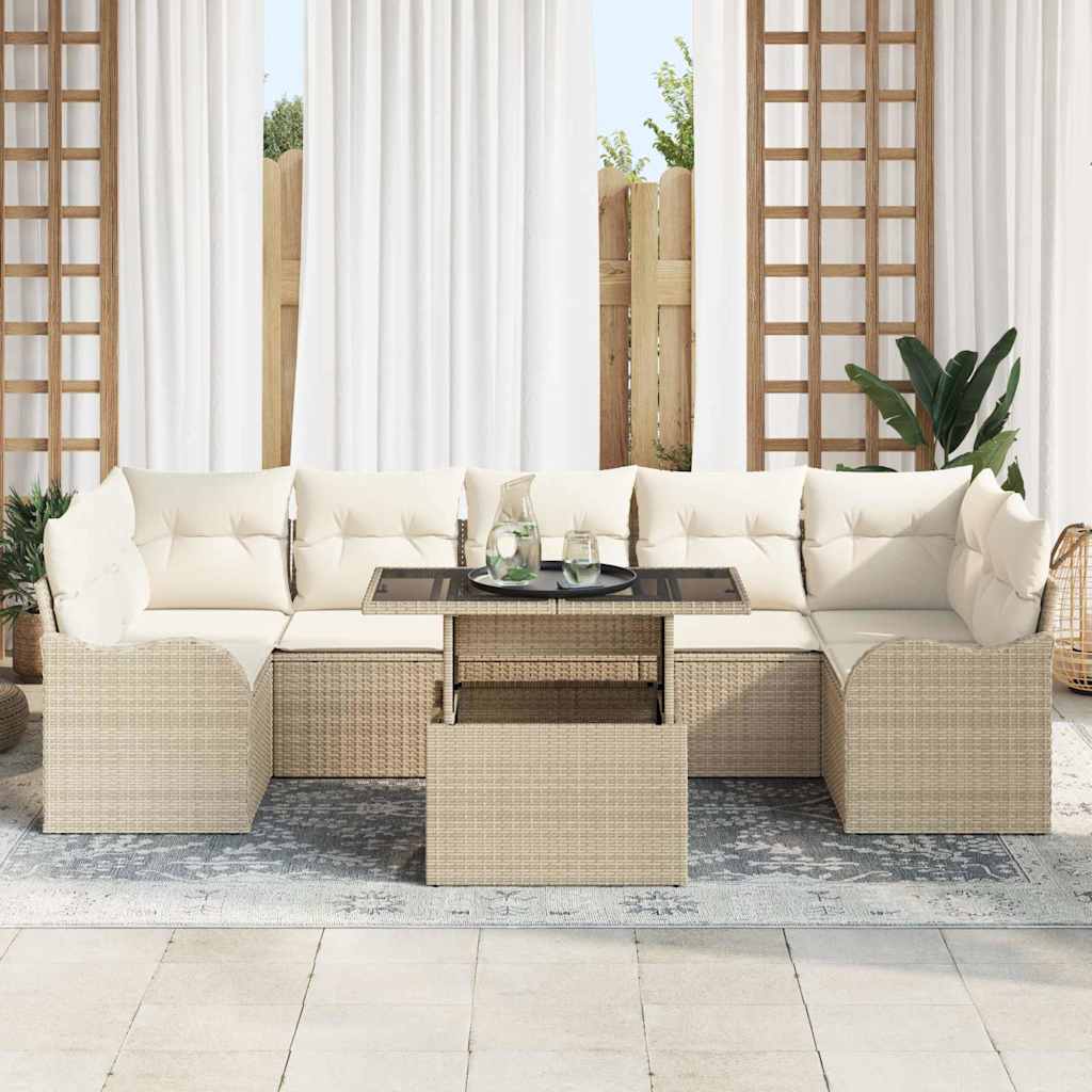 Gartensofa-set mit Kissen 8 pcs Beige Poly-Rattan