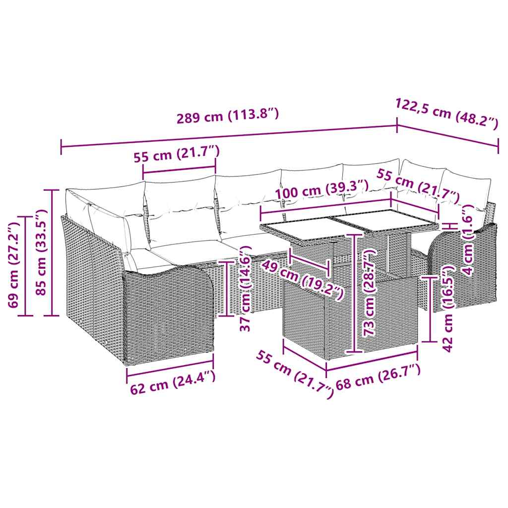 Gartensofa-set mit Kissen 8 pcs Schwarz Poly-Rattan