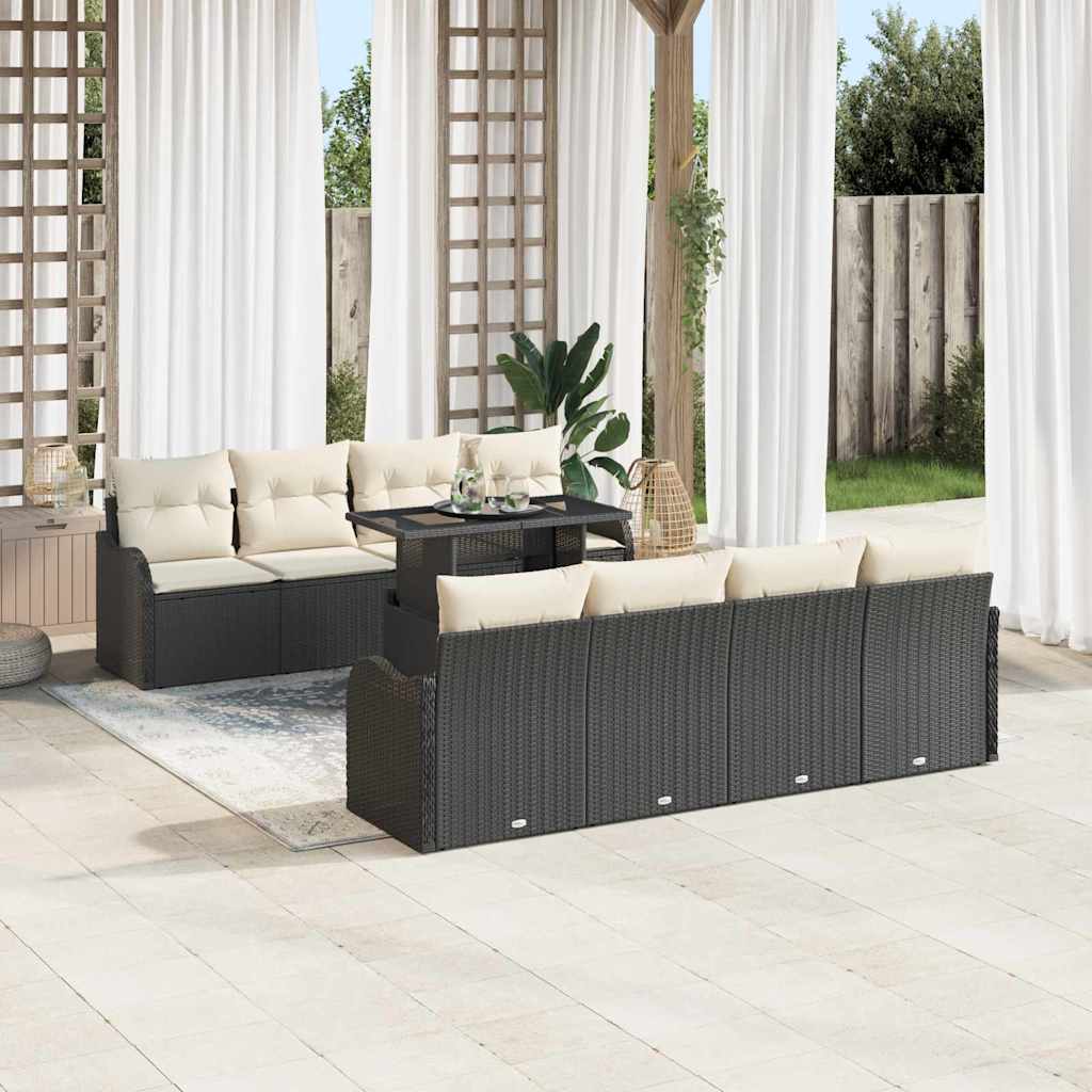 Gartensofa-set mit Kissen 7 pcs Schwarz Poly-Rattan