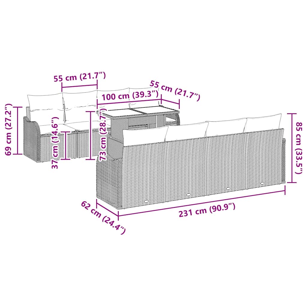Gartensofa-set mit Kissen 7 pcs Beige und Grau Poly-Rattan