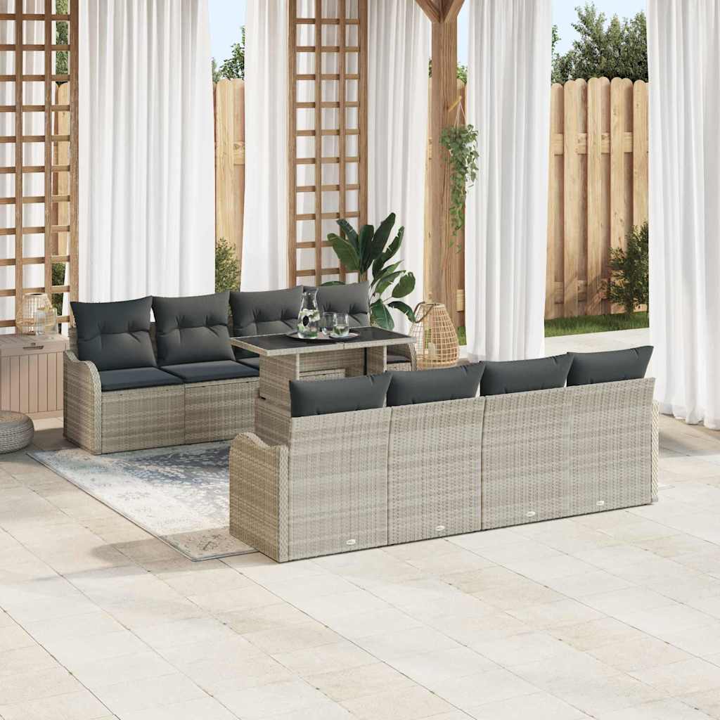 Gartensofa-set mit Kissen 7 pcs Hellgrau Poly-Rattan