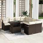 Gartensofa-set mit Kissen 9 pcs Braun Poly-Rattan