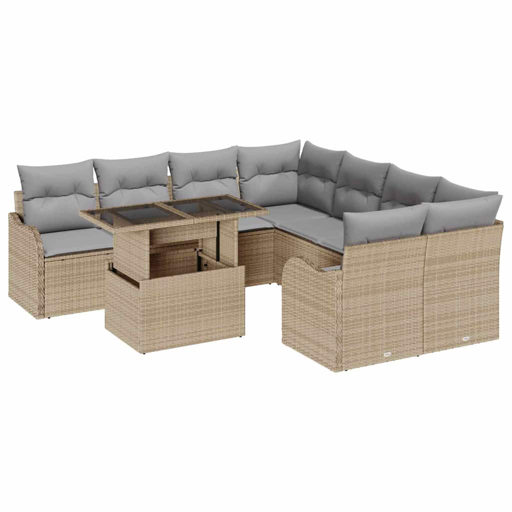 Gartensofa-set mit Kissen 9 pcs Beige Poly-Rattan
