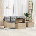 Sitzgruppe für den Outdoor mit Kissen 6 pcs Beige Poly Rattan