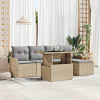 Sitzgruppe für den Outdoor mit Kissen 6 pcs Beige Poly Rattan