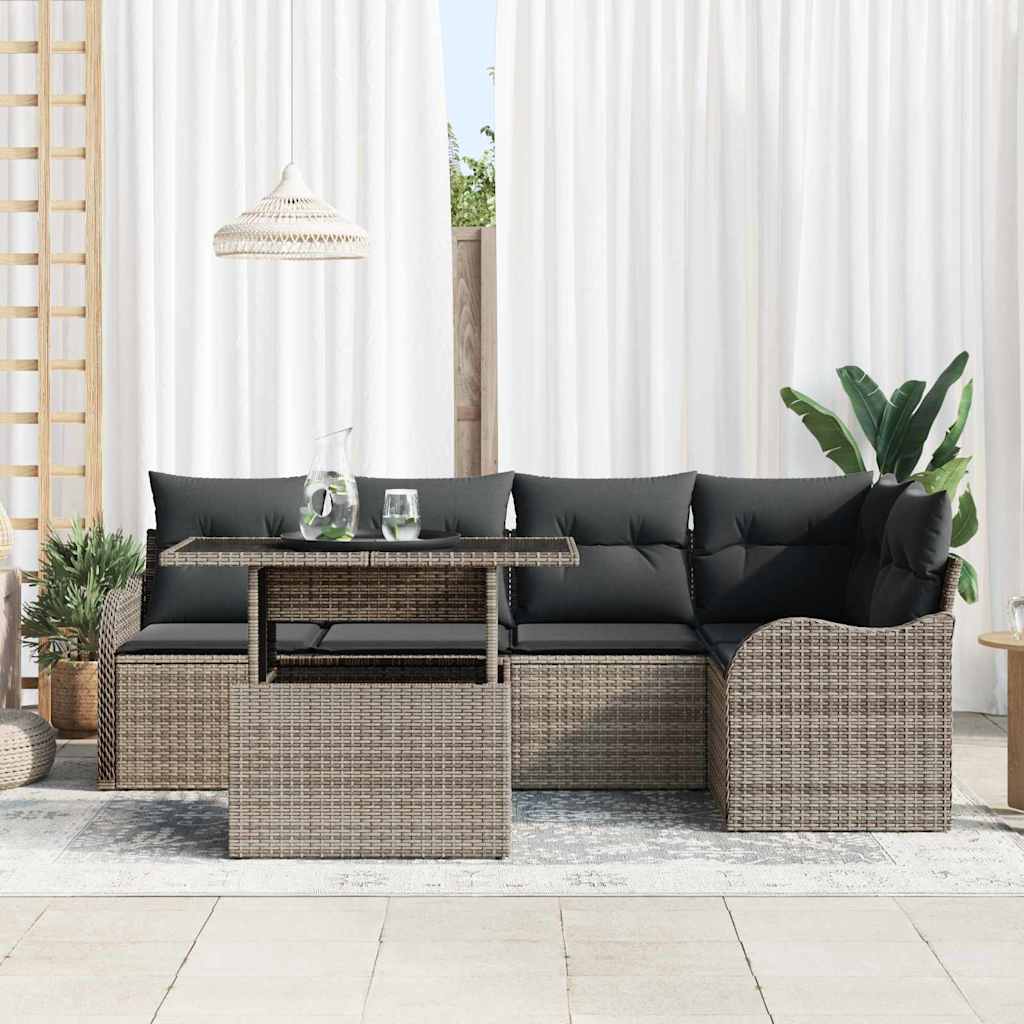Essgruppe mit Kissen 6 pcs Grau Poly Rattan